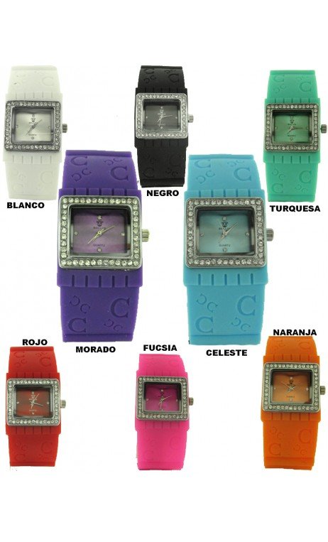 Reloj Silicona Cuadrado Bisel Con Strass